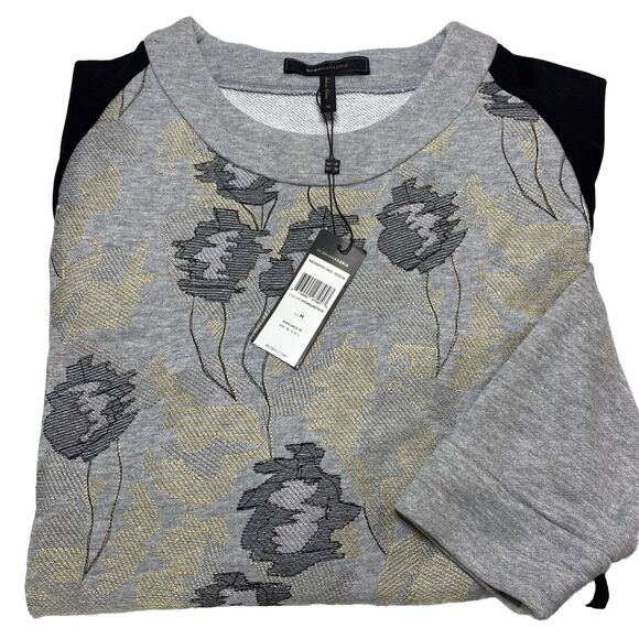NWT BCBGMAXAZRIA Embroidered Tunic Sweatshirt French Terry Medium Heather Gray - Picture 6 of 16